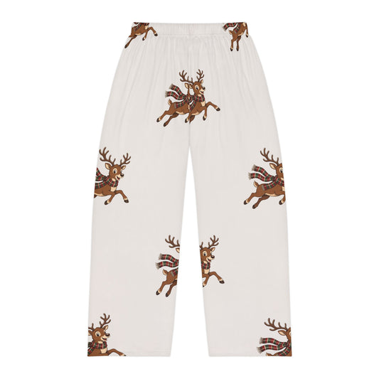 Team Sleigh adult Christmas lounge pants, reindeer print flat lay, back view