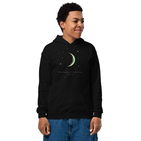 Released at Midnight Kids Hoodie in Black (front view)
