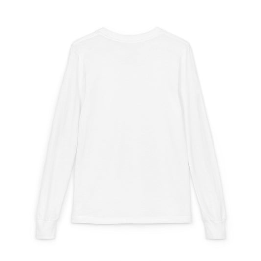 Big Elf kids long sleeve Christmas lounge tee in white flat lay, plain back view