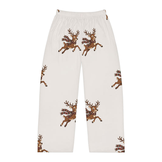 Team Sleigh adult Christmas lounge pants, reindeer print flat lay, front view