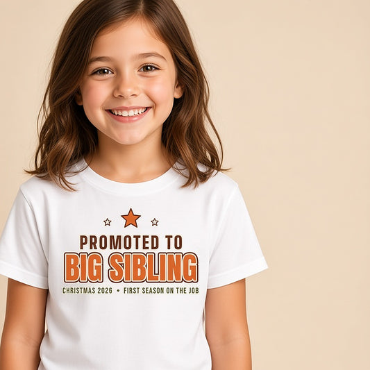 Girl in the white Promoted to Big Sibling Christmas 2026 kids tee