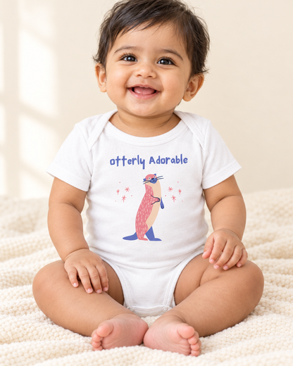 Baby wearing white Otterly Adorable Otter Baby Bodysuit - funny baby bodysuit with cute graphic, Cartsy