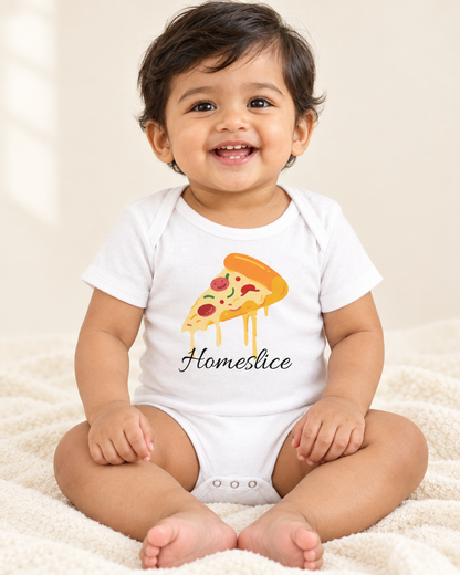 Toddler wearing white Home Slice Pizza Toddler Bodysuit - funny toddler bodysuit with cute graphic, Cartsy