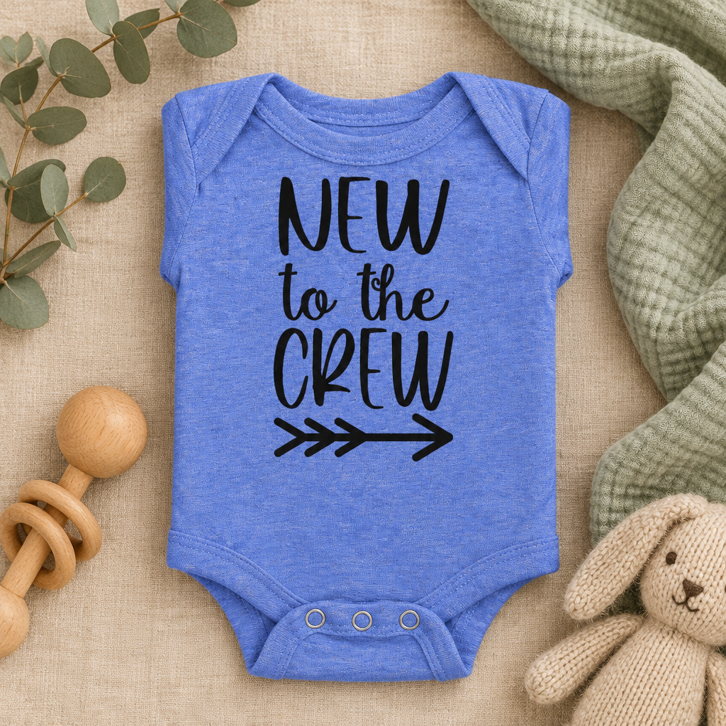 New to the Crew Baby Bodysuit in Heather Columbia Blue, folded flat lay - Cartsy