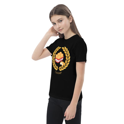 Chicken Nugget Champ Kids Organic T-Shirt in black, left front view