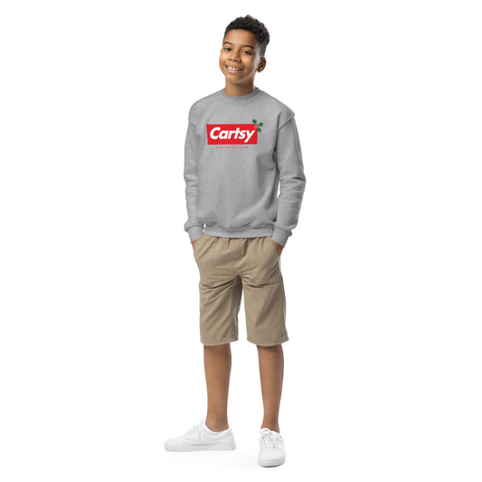 Cartsy Box Logo Kids Christmas Sweatshirt in Sport Grey (front view)