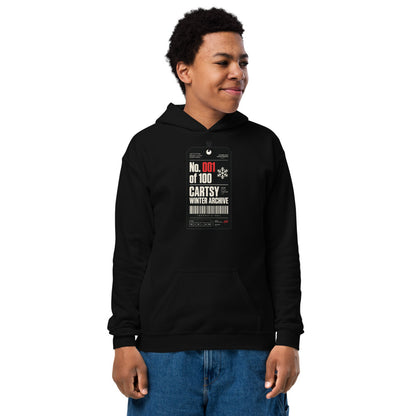 Cartsy Winter Archive No. 001 Kids Hoodie in Black (front view)
