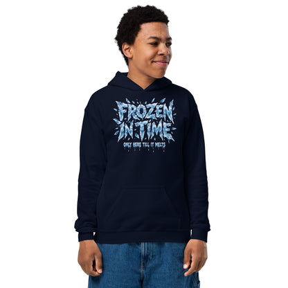 Frozen in Time Kids Hoodie in Navy (front view)