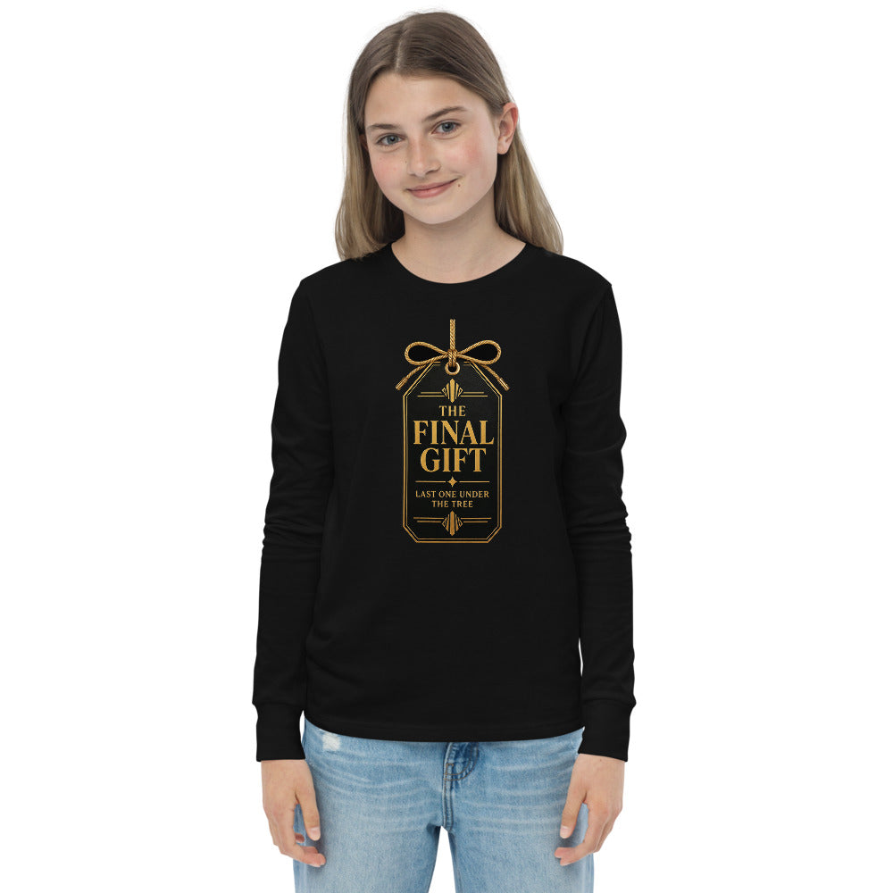 The Final Gift Kids Long Sleeve Tee in Black (front view)
